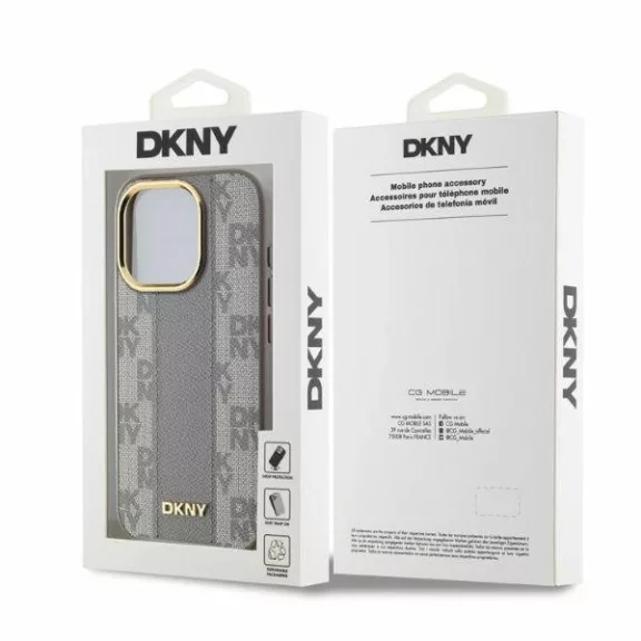 DKNY leather checkered mono pattern Magsafe - iPhone 15 Pro tok - bézs