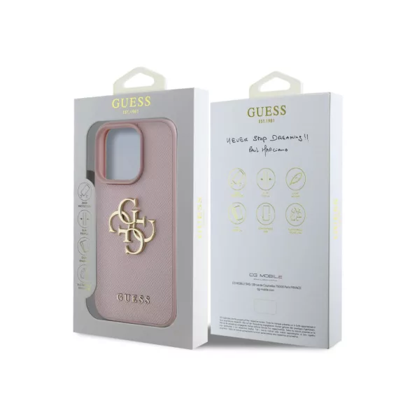 Guess Grained 4G Metal Logo iPhone 15 Pro tok - Rózsaszín