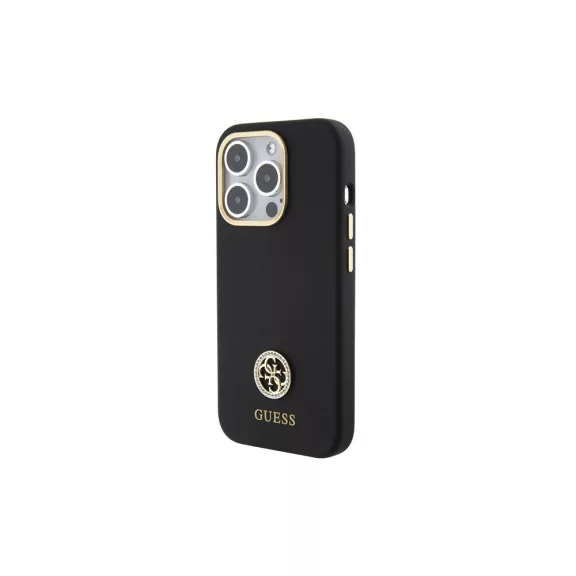 Guess szilikon logo strass - iPhone 15 Pro tok - fekete