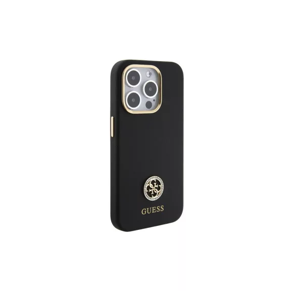 Guess szilikon logo strass - iPhone 15 Pro tok - fekete