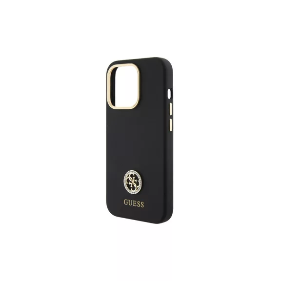 Guess szilikon logo strass - iPhone 15 Pro tok - fekete