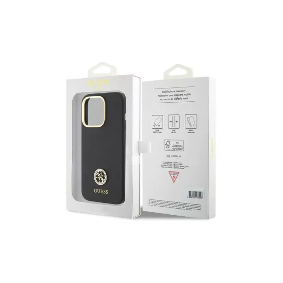 Guess szilikon logo strass - iPhone 15 Pro tok - fekete