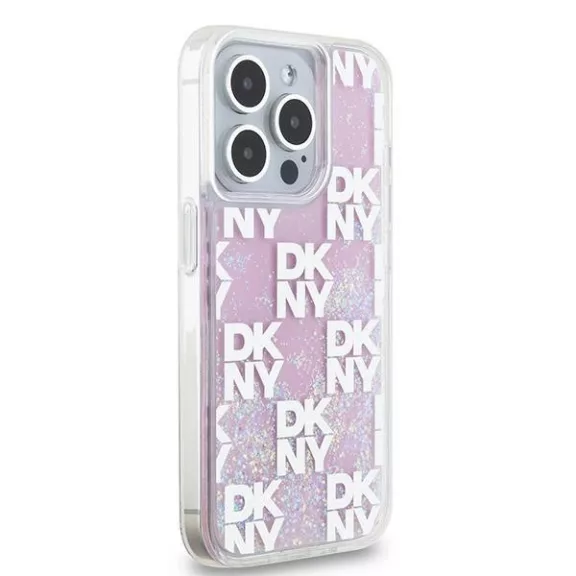DKNY liquid glitter multilogo - iPhone 15 Pro tok - rózsaszín