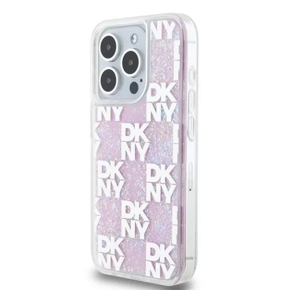 DKNY liquid glitter multilogo - iPhone 15 Pro tok - rózsaszín