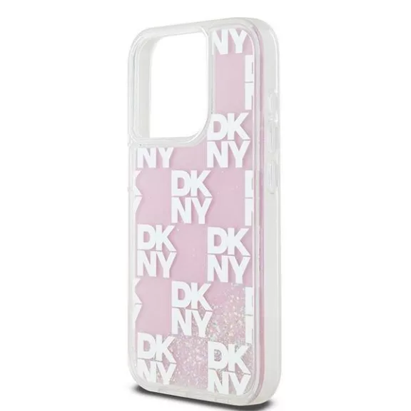 DKNY liquid glitter multilogo - iPhone 15 Pro tok - rózsaszín