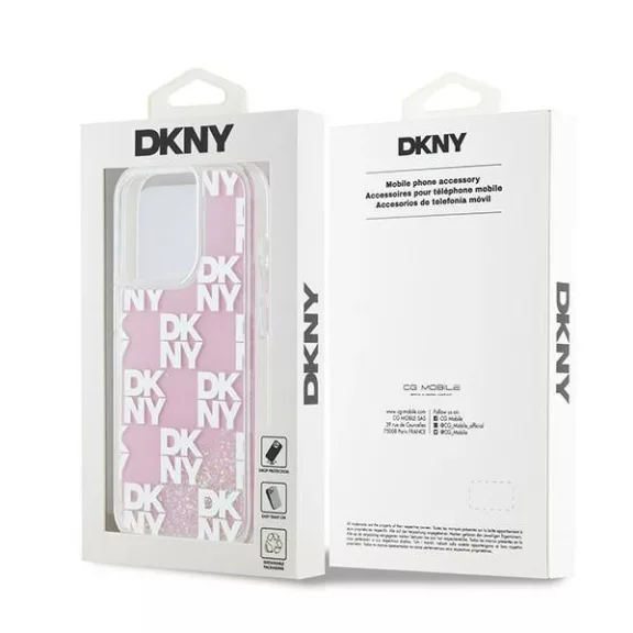DKNY liquid glitter multilogo - iPhone 15 Pro tok - rózsaszín