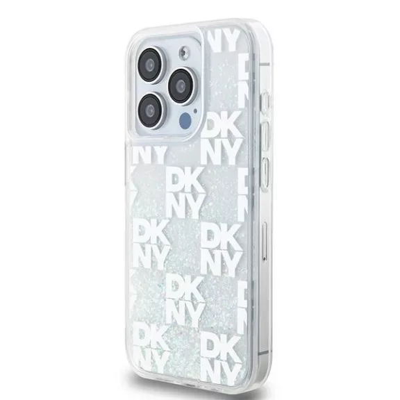 DKNY liquid glitter multilogo - iPhone 15 Pro tok - fehér