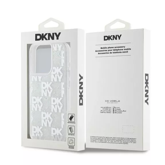 DKNY liquid glitter multilogo - iPhone 15 Pro tok - fehér