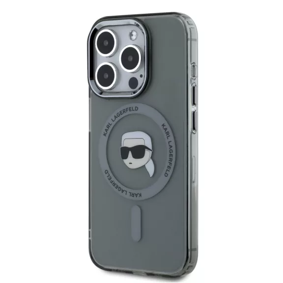 Karl Lagerfeld Karl Head Metal Frame MagSafe - iPhone 15 Pro tok - Fekete