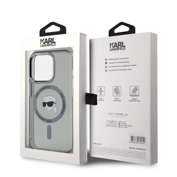 Karl Lagerfeld Karl Head Metal Frame MagSafe - iPhone 15 Pro tok - Fekete