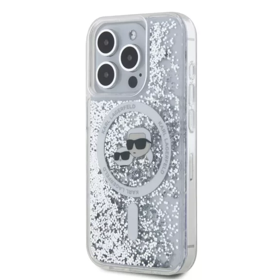 Karl Lagerfeld Liquid Glitter Karl and Choupette MagSafe - iPhone 15 Pro tok - Átlátszó