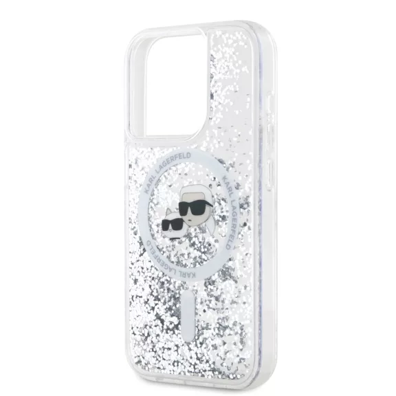 Karl Lagerfeld Liquid Glitter Karl and Choupette MagSafe - iPhone 15 Pro tok - Átlátszó