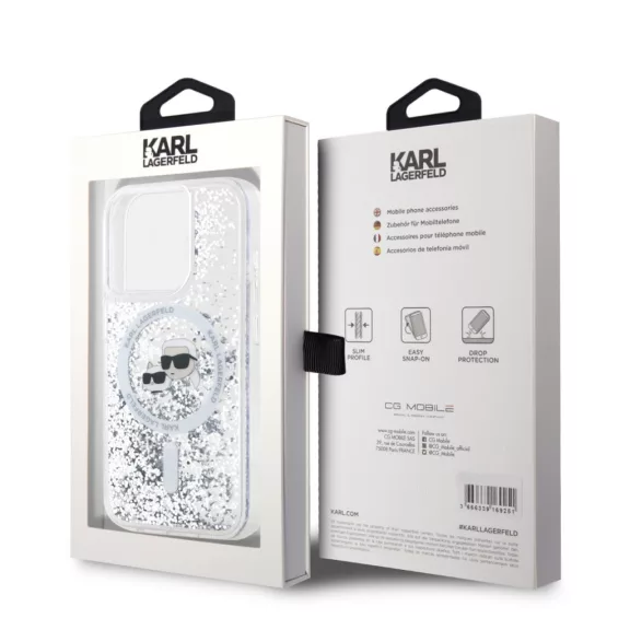 Karl Lagerfeld Liquid Glitter Karl and Choupette MagSafe - iPhone 15 Pro tok - Átlátszó