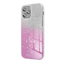 Csillogós iPhone 15 Pro szilikon tok - Ezüst/Rózsaszín