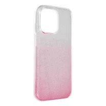 Csillogós iPhone 15 Pro szilikon tok - Ezüst/Rózsaszín