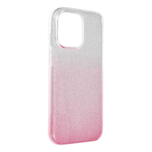 Csillogós iPhone 15 Pro szilikon tok - Ezüst/Rózsaszín