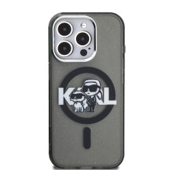  Karl Lagerfeld Glitter Karl and Choupette MagSafe - iPhone 15 Pro tok - Fekete