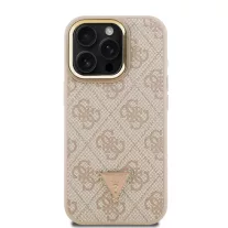   Guess 4G Strass Triangle Logo Stand Camera Frame MagSafe - iPhone 15 Pro tok - Rózsaszín