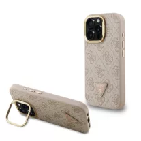   Guess 4G Strass Triangle Logo Stand Camera Frame MagSafe - iPhone 15 Pro tok - Rózsaszín