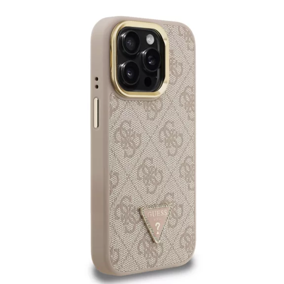 Guess 4G Strass Triangle Logo Stand Camera Frame MagSafe - iPhone 15 Pro tok - Rózsaszín