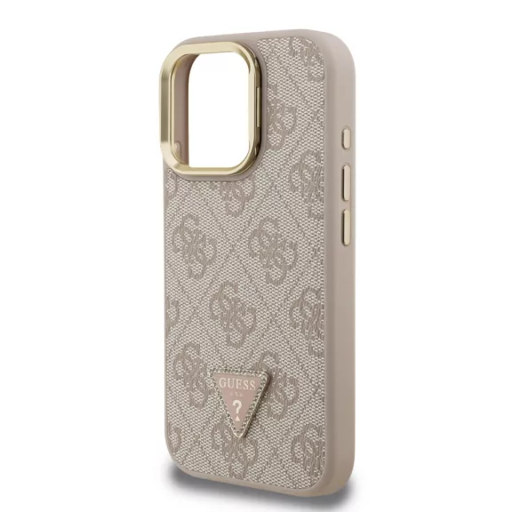 Guess 4G Strass Triangle Logo Stand Camera Frame MagSafe - iPhone 15 Pro tok - Rózsaszín
