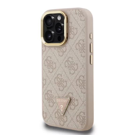 Guess 4G Strass Triangle Logo Stand Camera Frame MagSafe - iPhone 15 Pro tok - Rózsaszín
