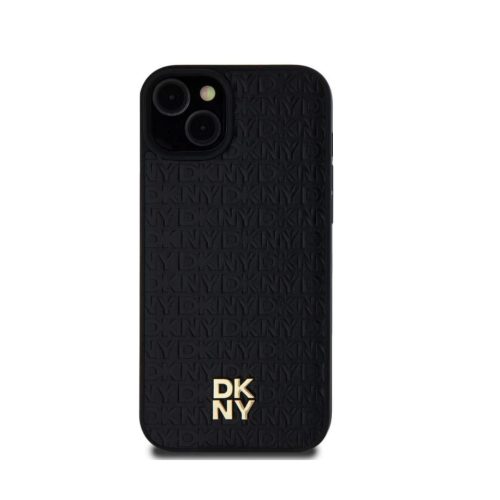 DKNY leather repeat pattern stack logo MagSafe - iPhone 15 Plus tok - fekete