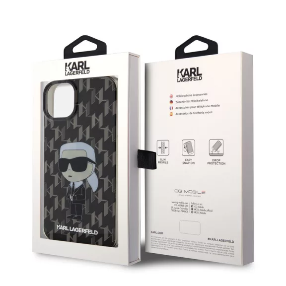Karl Lagerfeld ikonik monogram - iPhone 15 Plus tok - fekete