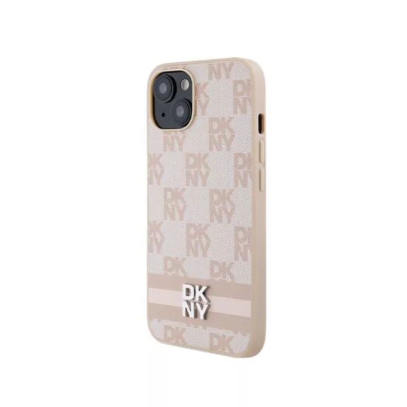 DKNY Leather Checkered Mono Pattern - iPhone 15 Plus tok - Rózsaszín 