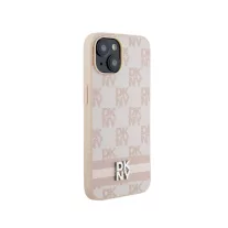   DKNY Leather Checkered Mono Pattern - iPhone 15 Plus tok - Rózsaszín 