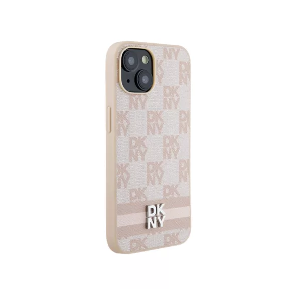DKNY Leather Checkered Mono Pattern - iPhone 15 Plus tok - Rózsaszín 
