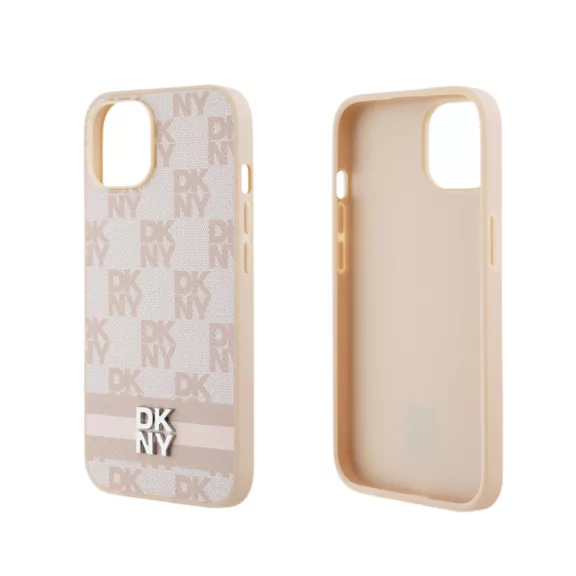 DKNY Leather Checkered Mono Pattern - iPhone 15 Plus tok - Rózsaszín 