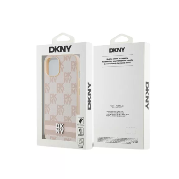DKNY Leather Checkered Mono Pattern - iPhone 15 Plus tok - Rózsaszín 