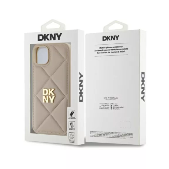 DKNY Quilted Stack Logo - iPhone 15 Plus  tok - Bézs