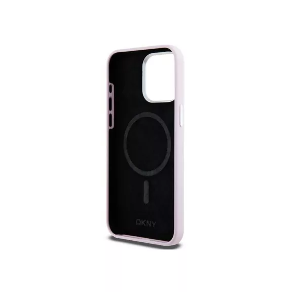 DKNY liquid silicone silver metal logo MagSafe - iPhone 15 Pro Max tok - rózsaszín