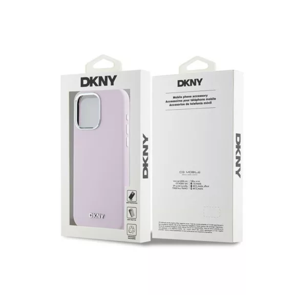 DKNY liquid silicone silver metal logo MagSafe - iPhone 15 Pro Max tok - rózsaszín