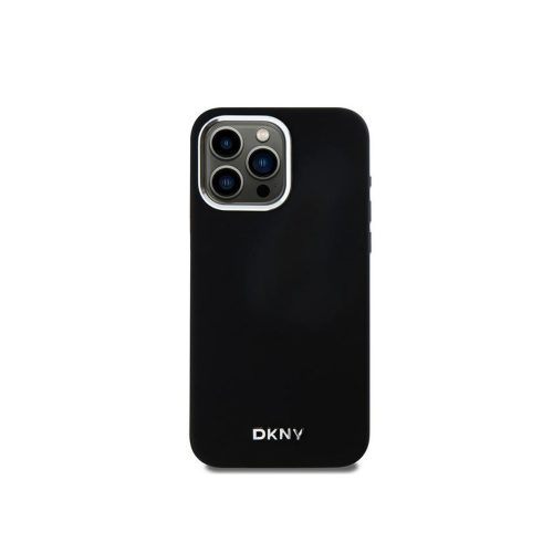DKNY liquid silicone silver metal logo MagSafe - iPhone 15 Pro Max tok - fekete