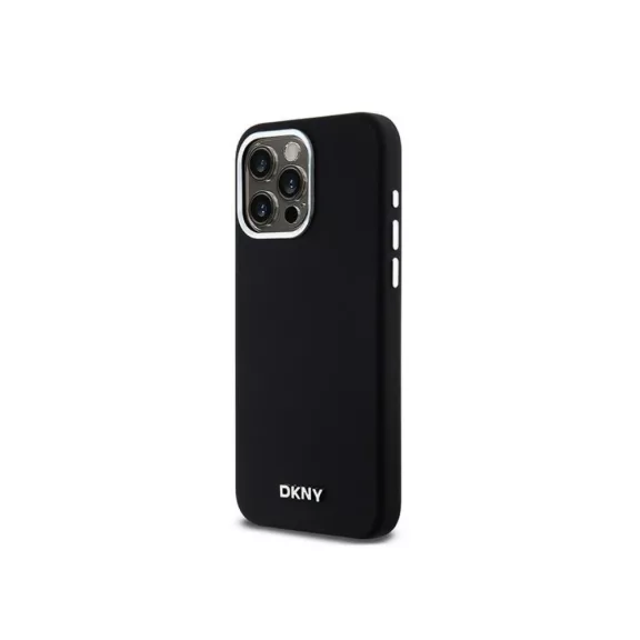 DKNY liquid silicone silver metal logo MagSafe - iPhone 15 Pro Max tok - fekete