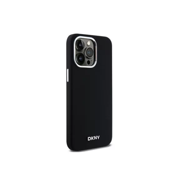 DKNY liquid silicone silver metal logo MagSafe - iPhone 15 Pro Max tok - fekete