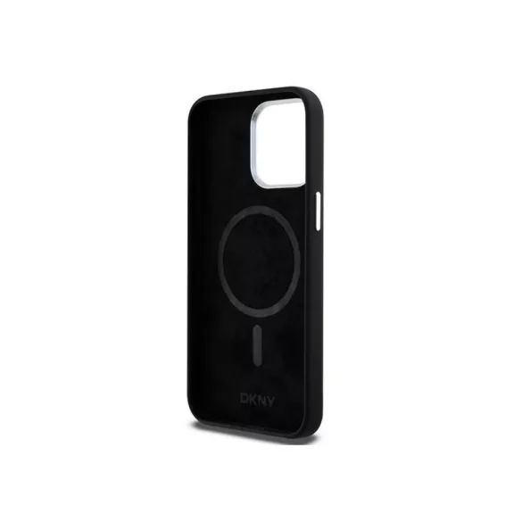 DKNY liquid silicone silver metal logo MagSafe - iPhone 15 Pro Max tok - fekete