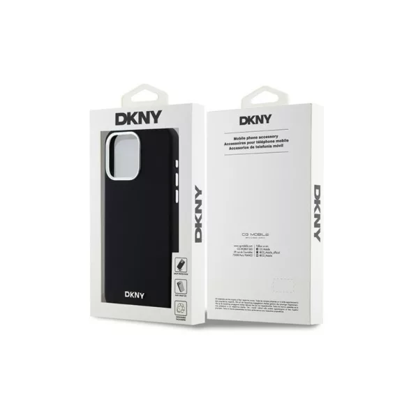 DKNY liquid silicone silver metal logo MagSafe - iPhone 15 Pro Max tok - fekete