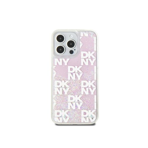 DKNY liquid glitter checkered pattern - iPhone 15 Pro Max tok - rózsaszín