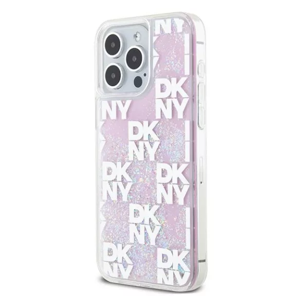 DKNY liquid glitter checkered pattern - iPhone 15 Pro Max tok - rózsaszín