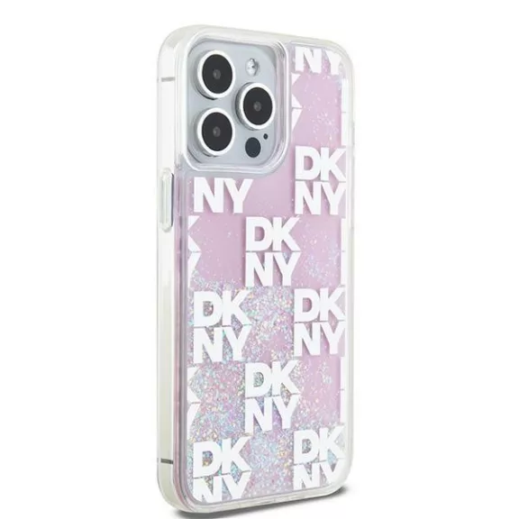 DKNY liquid glitter checkered pattern - iPhone 15 Pro Max tok - rózsaszín