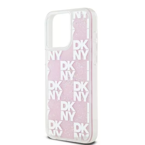 DKNY liquid glitter checkered pattern - iPhone 15 Pro Max tok - rózsaszín