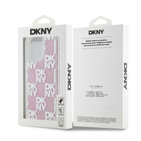 DKNY liquid glitter checkered pattern - iPhone 15 Pro Max tok - rózsaszín