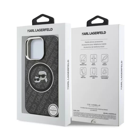 Karl Lagerfeld K&CH Heads Logo MagSafe - iPhone 15 Pro Max tok - Fekete