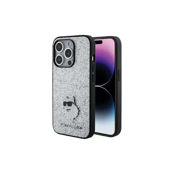  Karl Lagerfeld fixed glitter choupette logo metal - iPhone 15 Pro Max tok - ezüst