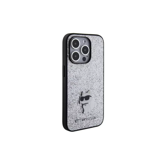  Karl Lagerfeld fixed glitter choupette logo metal - iPhone 15 Pro Max tok - ezüst