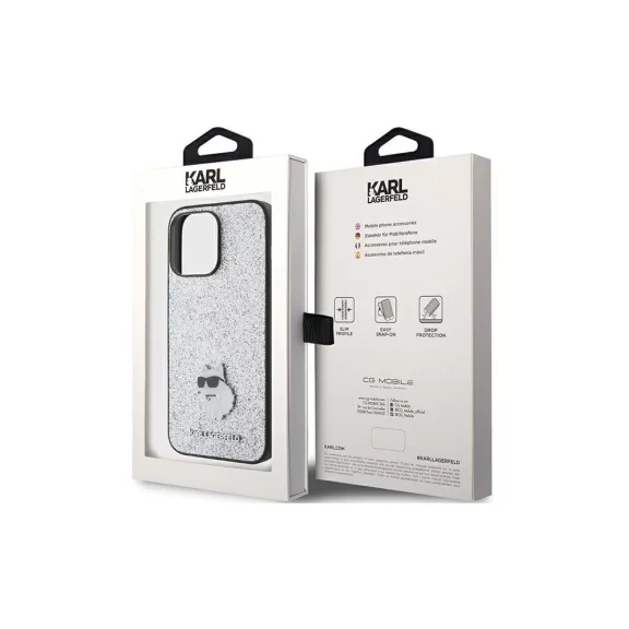  Karl Lagerfeld fixed glitter choupette logo metal - iPhone 15 Pro Max tok - ezüst
